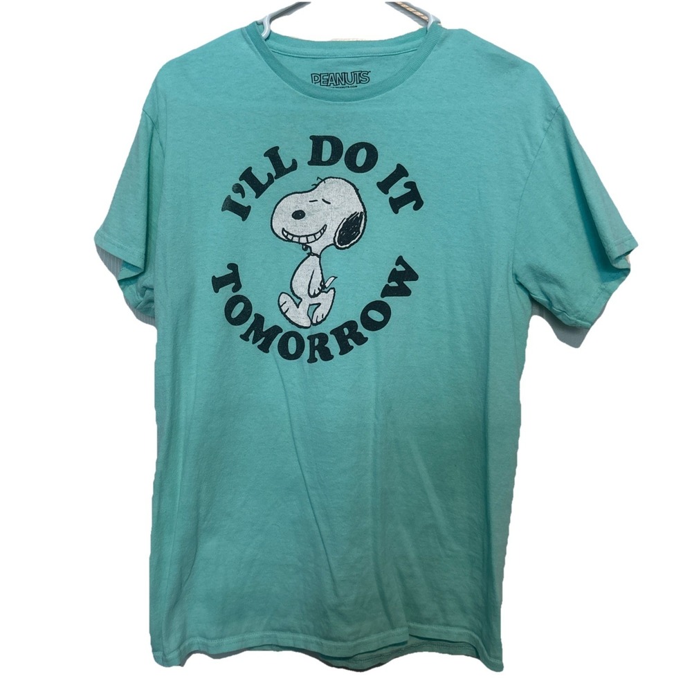 Peanuts Snoopy Teal T Shirt I'll Do It Tomorrow Size Medium 100% Cotton